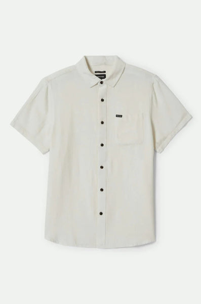 Brixton Charter Organic Cotton Linen Blend SS Shirt Men Egret White