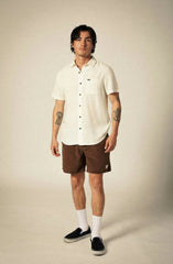 Brixton Charter Organic Cotton Linen Blend SS Shirt Men Egret White