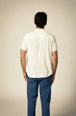 Brixton Charter Organic Cotton Linen Blend SS Shirt Men Egret White
