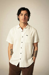 Brixton Charter Organic Cotton Linen Blend SS Shirt Men Egret White