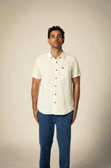 Brixton Charter Organic Cotton Linen Blend SS Shirt Men Egret White