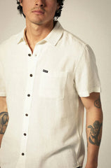 Brixton Charter Organic Cotton Linen Blend SS Shirt Men Egret White