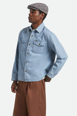 Brixton Herringbone LW Relaxed Overshirt Men Light Wash Denim Herringbone