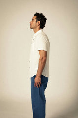 Brixton Charter Organic Cotton Linen Blend SS Shirt Men Egret White