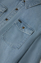 Brixton Herringbone LW Relaxed Overshirt Men Light Wash Denim Herringbone