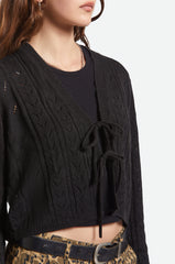 Brixton Cropped Pointelle Tie Cardigan Women Black