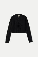 Brixton Cropped Pointelle Tie Cardigan Women Black