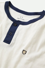 Brixton Shield SS Baseball Henley Knit Men Off White/Navy