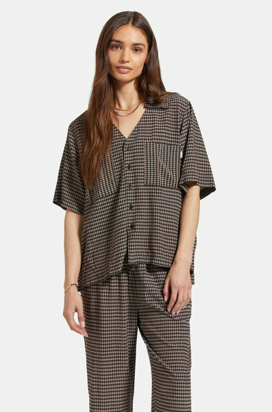 Brixton Hudson Lounge S/S Woven Shirt Women Washed Black Cinder Grey Diamond Check