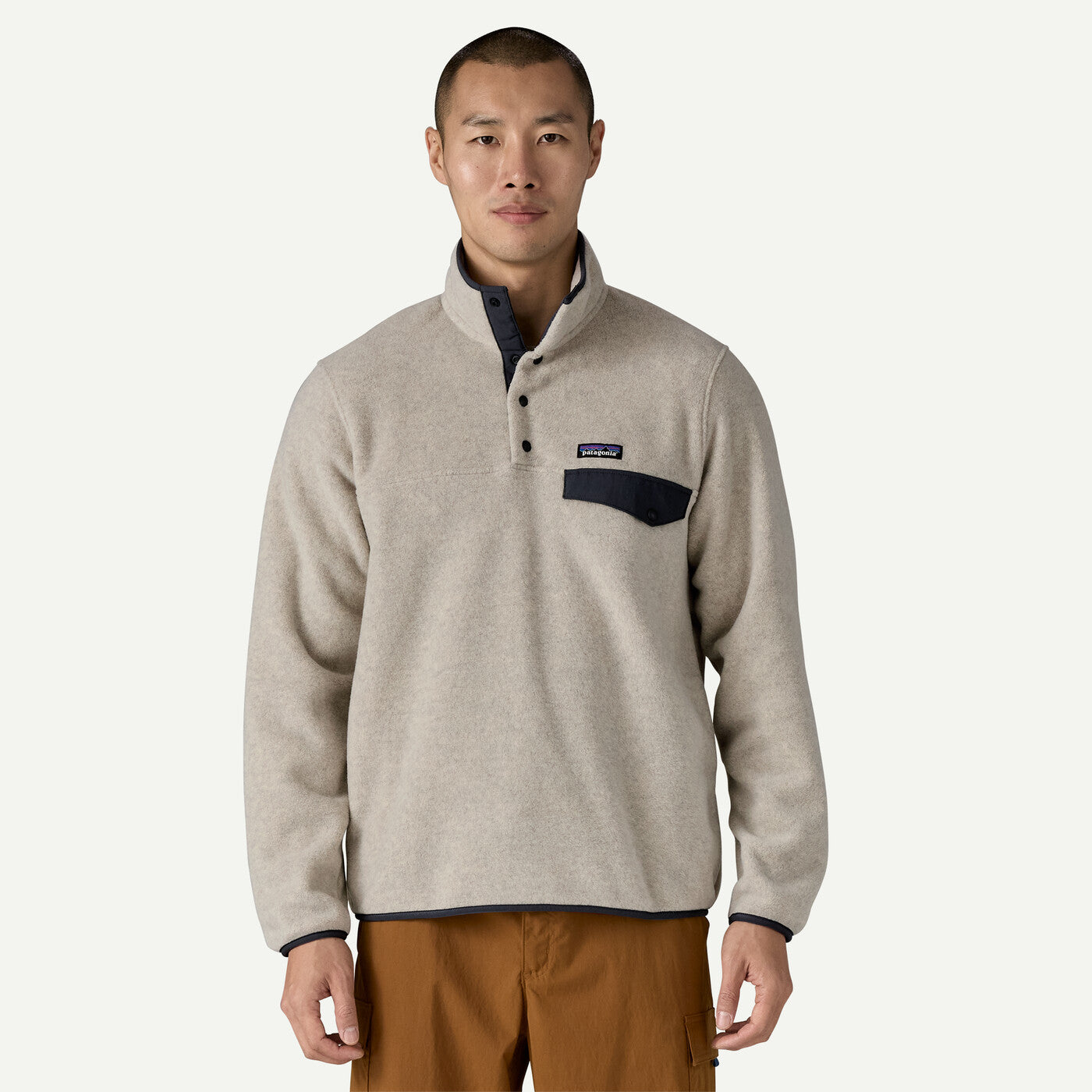 Patagonia M's LW Synch Snap-T Pullover Men Oatmeal Heather w/New Navy