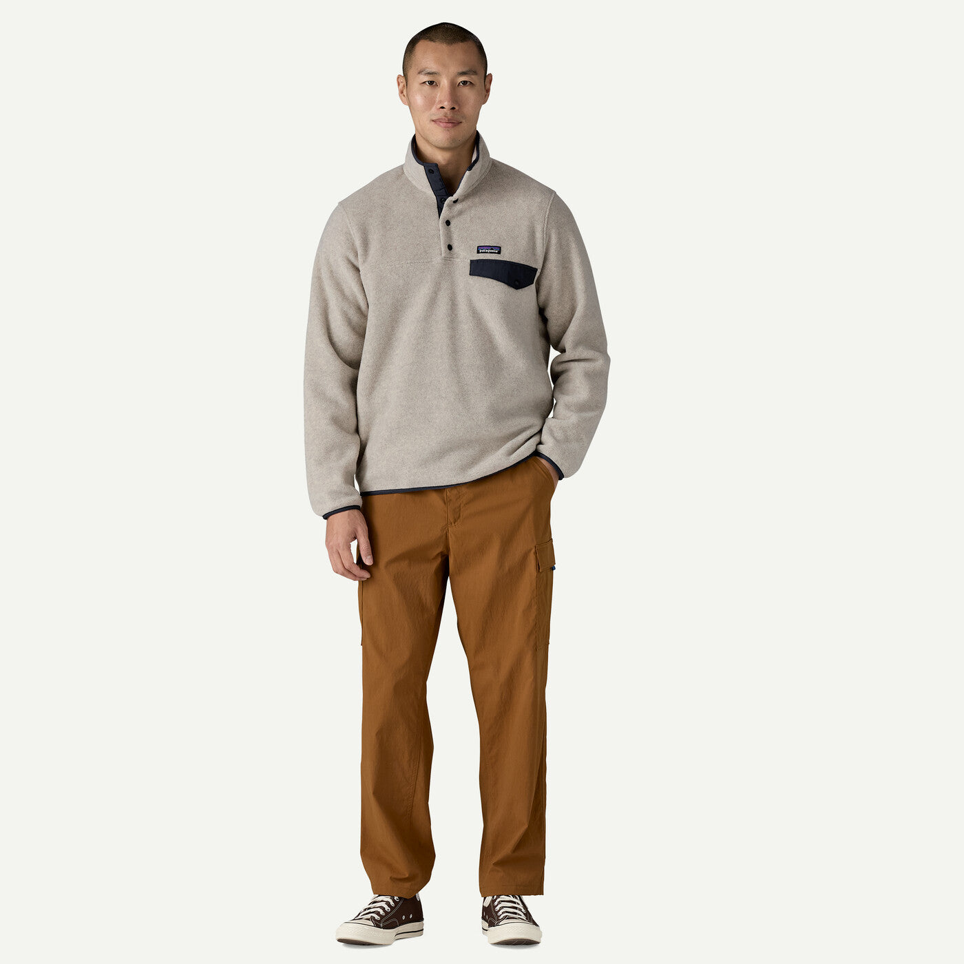 Patagonia M's LW Synch Snap-T Pullover Men Oatmeal Heather w/New Navy