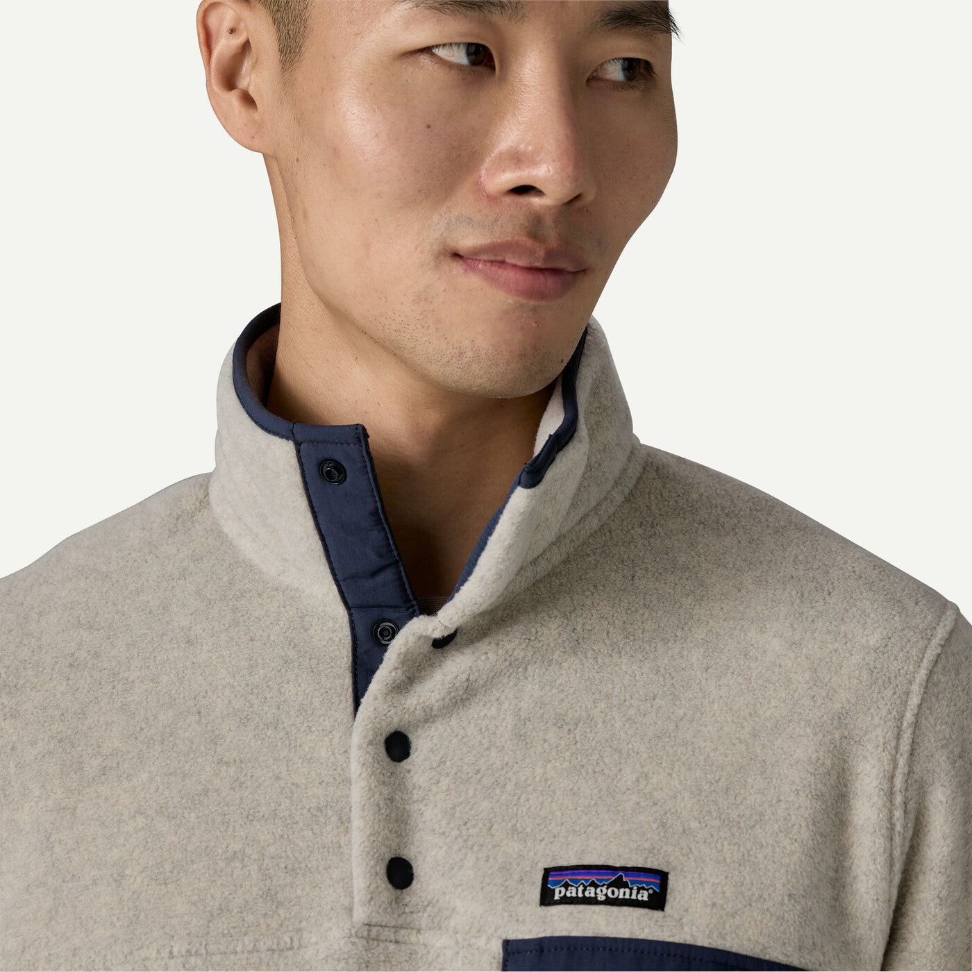 Patagonia M's LW Synch Snap-T Pullover Men Oatmeal Heather w/New Navy