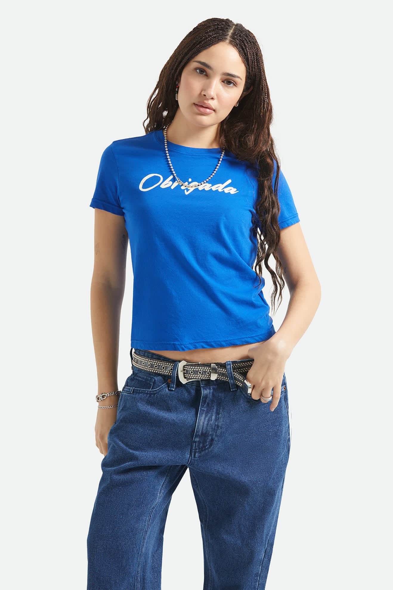 Brixton Thank You Slim Crew Tee Women Sunrise Blue