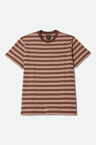 Brixton Nova Stripe S/S Tee Mens Pinecone Brown/Silver Pink Worn Wash