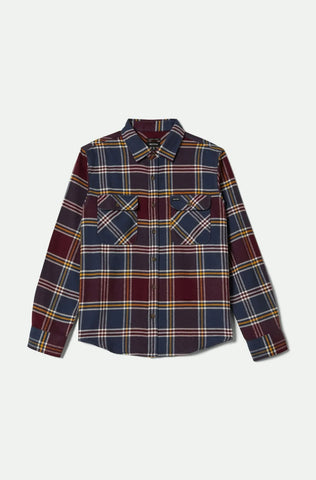 Brixton Bowery LS Flannel Men Mood Indigo Port Saffron