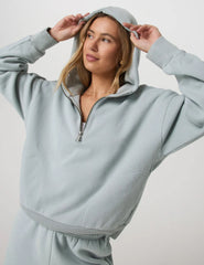 Vuori Restore Relaxed Half Zip Hoodie Women Blue Haze