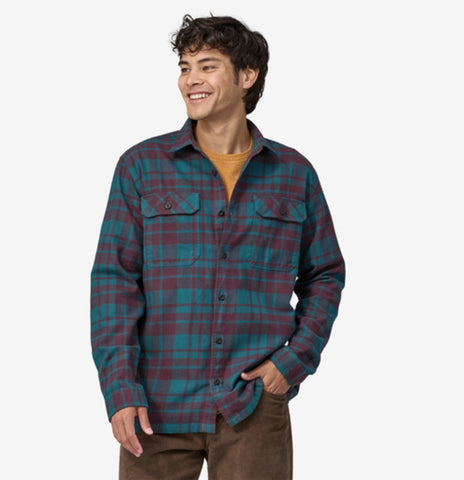 Patagonia Fjord Organic Cotton Flannel Mid Weight L/S Shirt Men Ice Caps Belay Blue