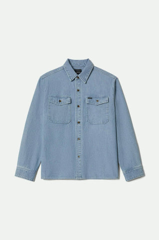 Brixton Herringbone LW Relaxed Overshirt Men Light Wash Denim Herringbone
