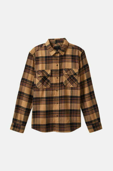 Brixton Bowery LS Flannel Men Tiger’s Eye Pinecone Brown Washed Black