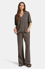 Brixton Hudson Lounge S/S Woven Shirt Women Washed Black Cinder Grey Diamond Check