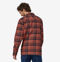 Patagonia Fjord Organic Cotton Flannel Mid Weight L/S Shirt Men Ice Caps Burl Red