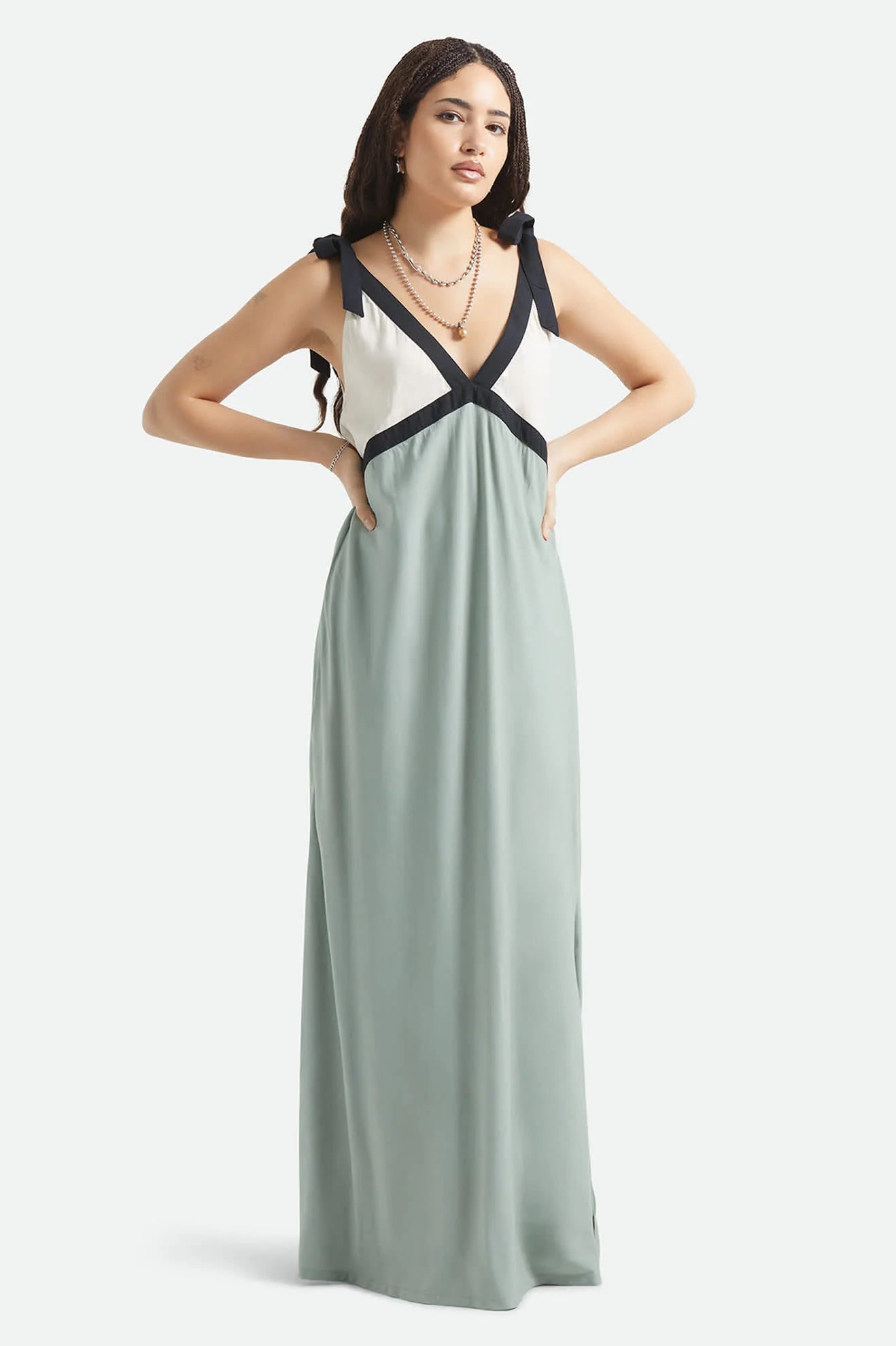 Brixton Sunset Tie Slip Dress Sage Green/Whitecap