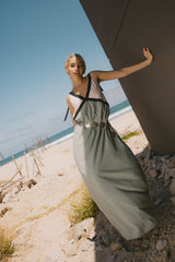 Brixton Sunset Tie Slip Dress Sage Green/Whitecap