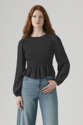 Levi's Fleur Smocked Top Women Anthracite Night Crepe