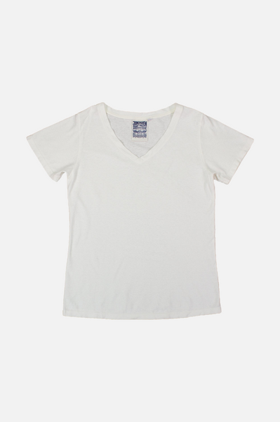 Jungmaven Paige V-Neck Tee Women Washed White