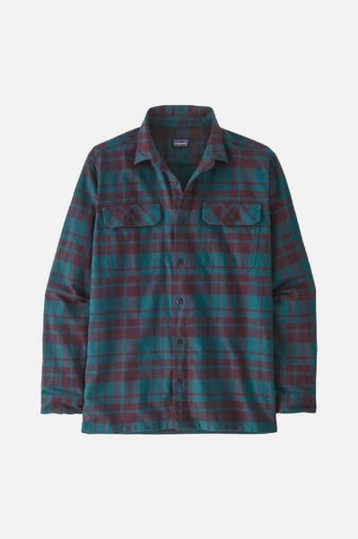 Patagonia Fjord Organic Cotton Flannel Mid Weight L/S Shirt Men Ice Caps Belay Blue