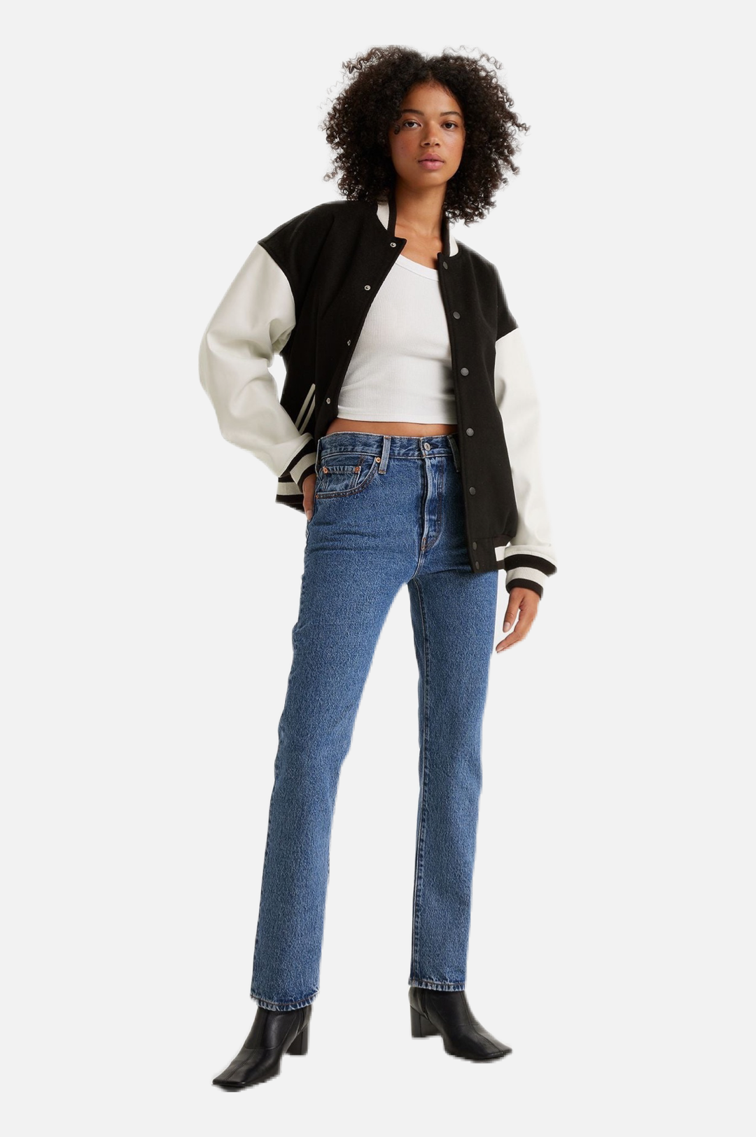 High-waisted cropped straight jeans stone denim ladies