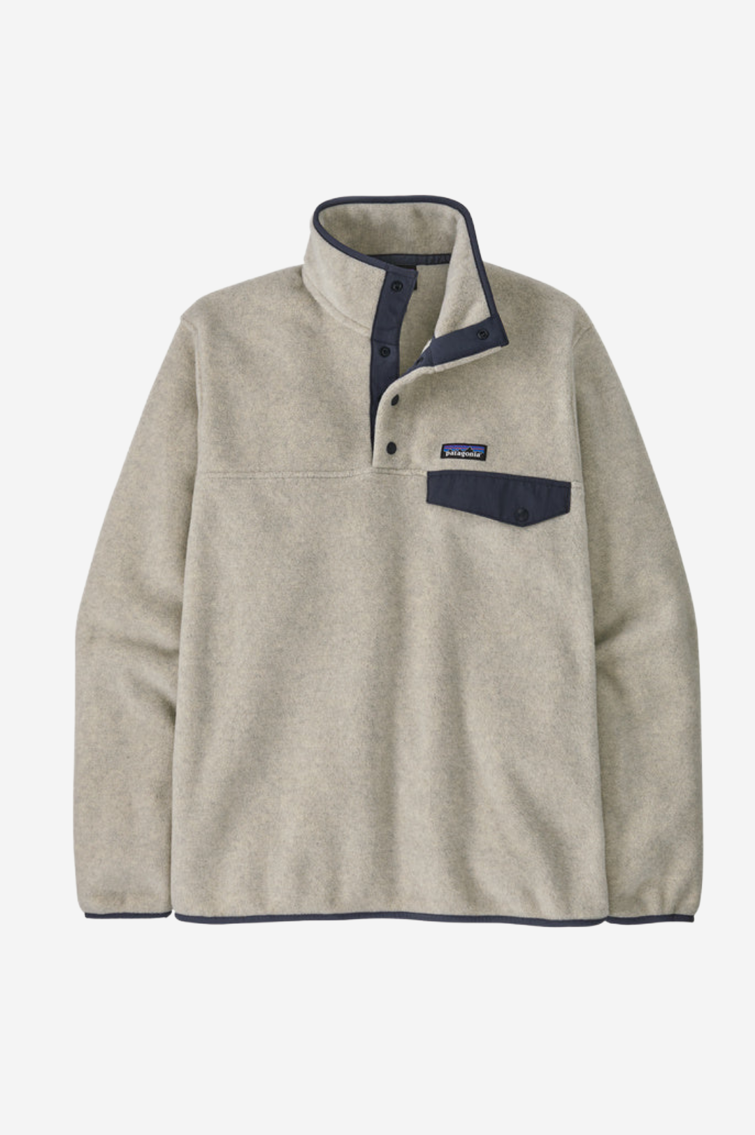 Patagonia Lightweight Synchilla Snap-T P/O Men Oatmeal Heather W / Navy Blue