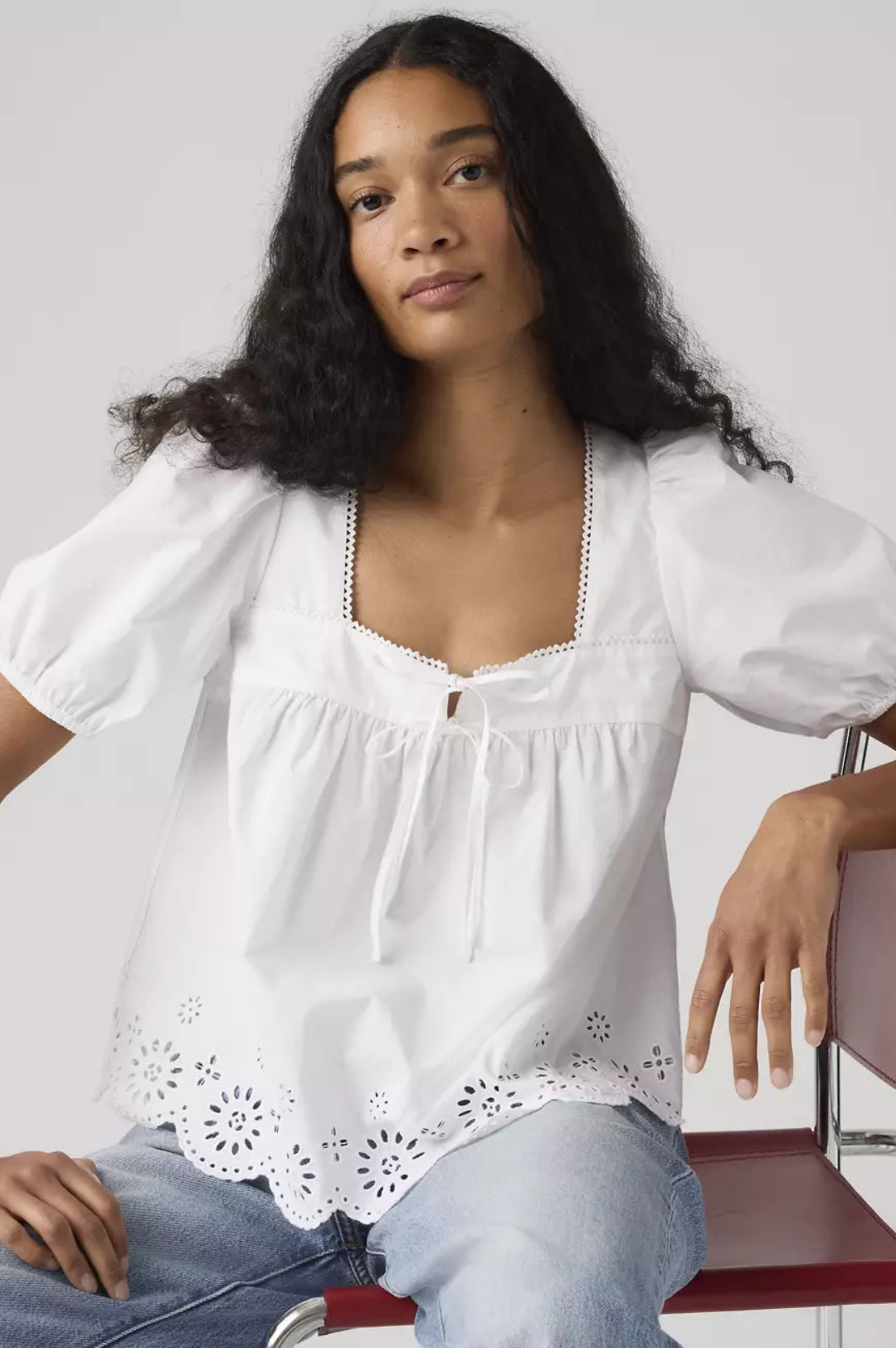 Levi's Darling SS Cutwork Blouse Women Bright White