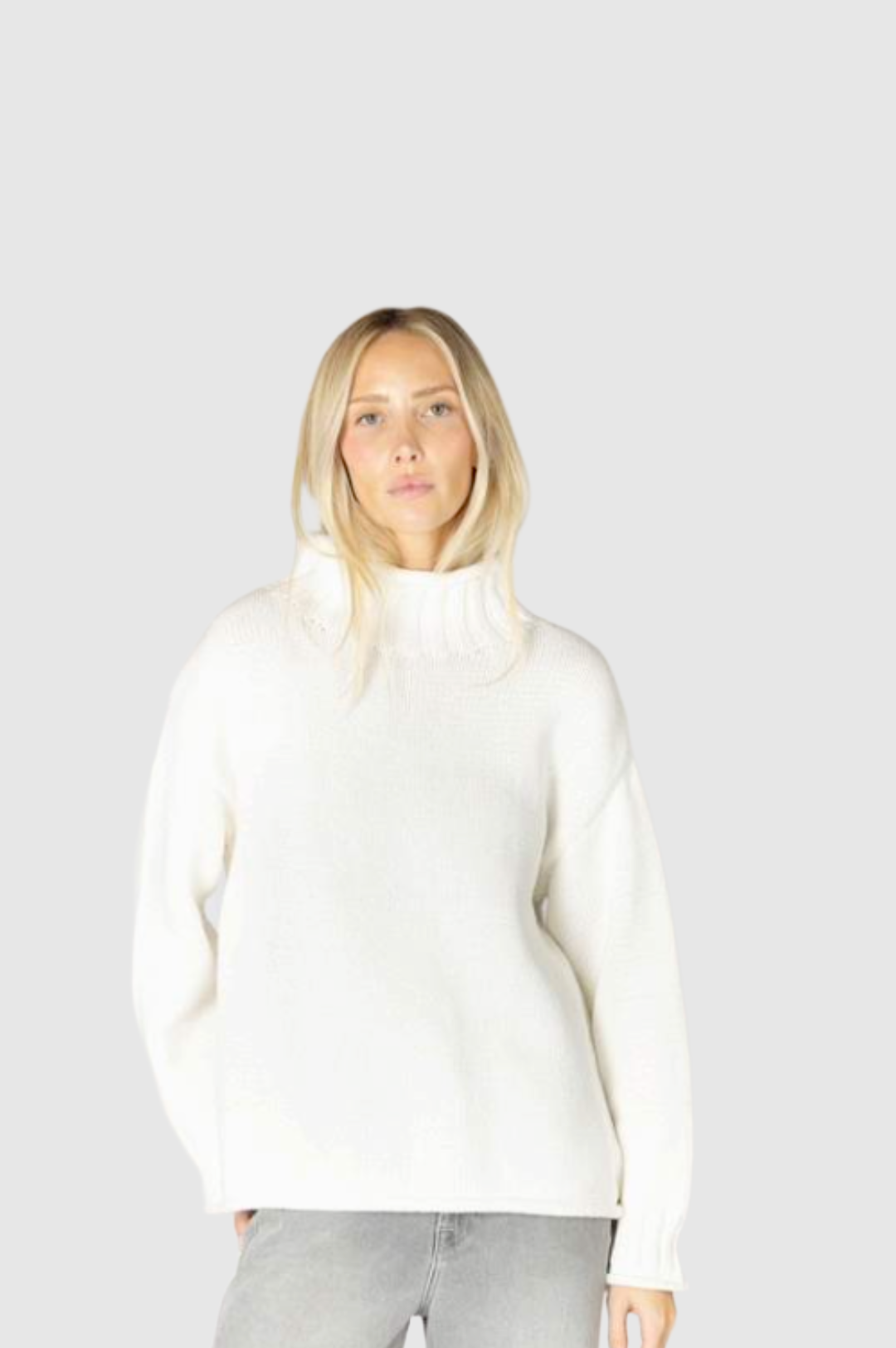 Lyla + Luxe Cotton Chunky Mock Sweater Women Soft White