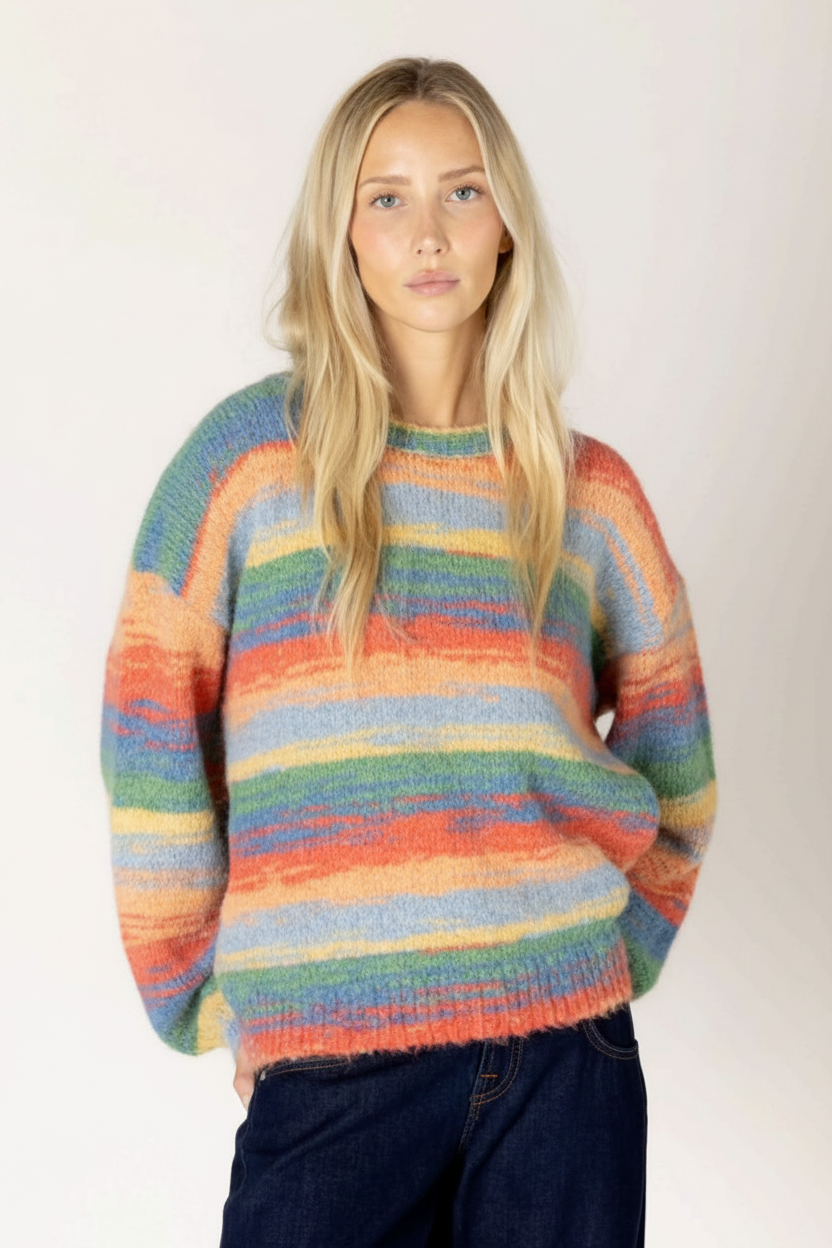 Lyla + Luxe Novelty Striped Sweater Women Multi Stripe