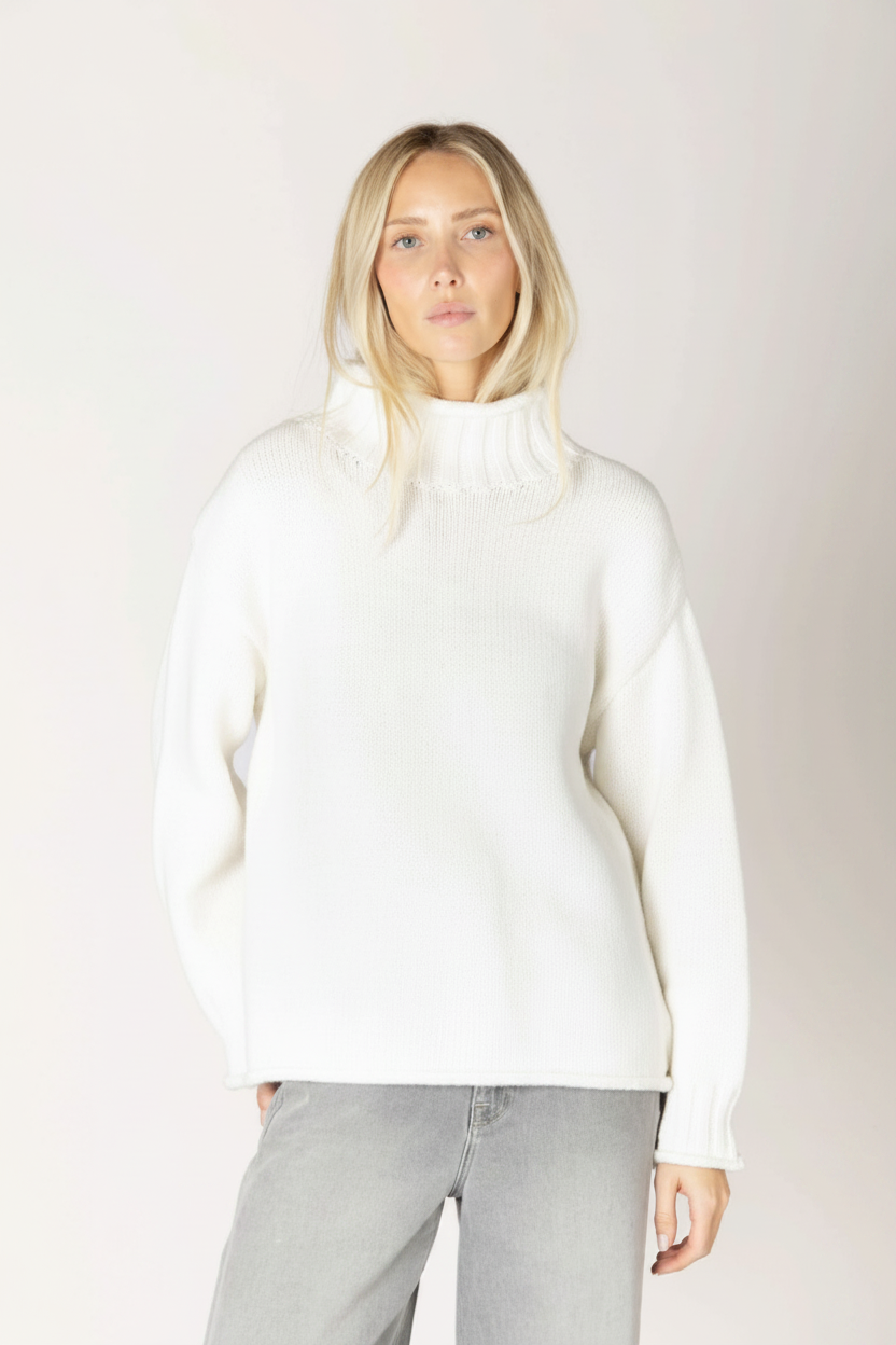 Lyla + Luxe Cotton Chunky Mock Sweater Women Soft White