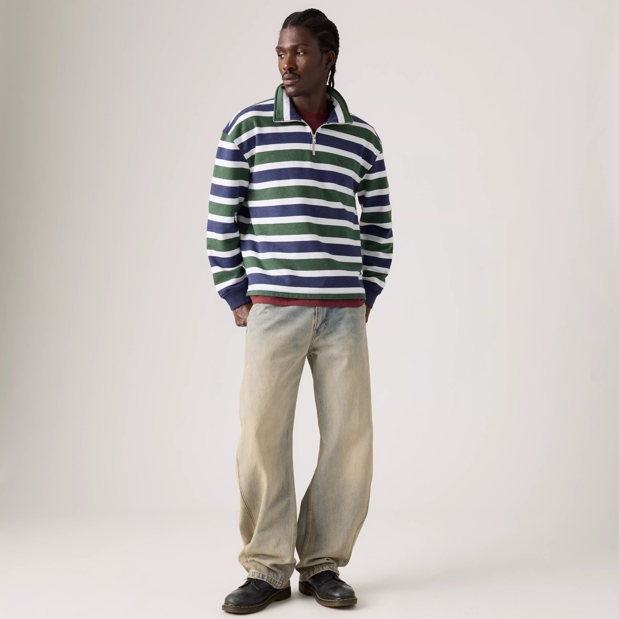 Levi's Cameron 1/4 Zip Men Koby Stripe Kombu Green Heather