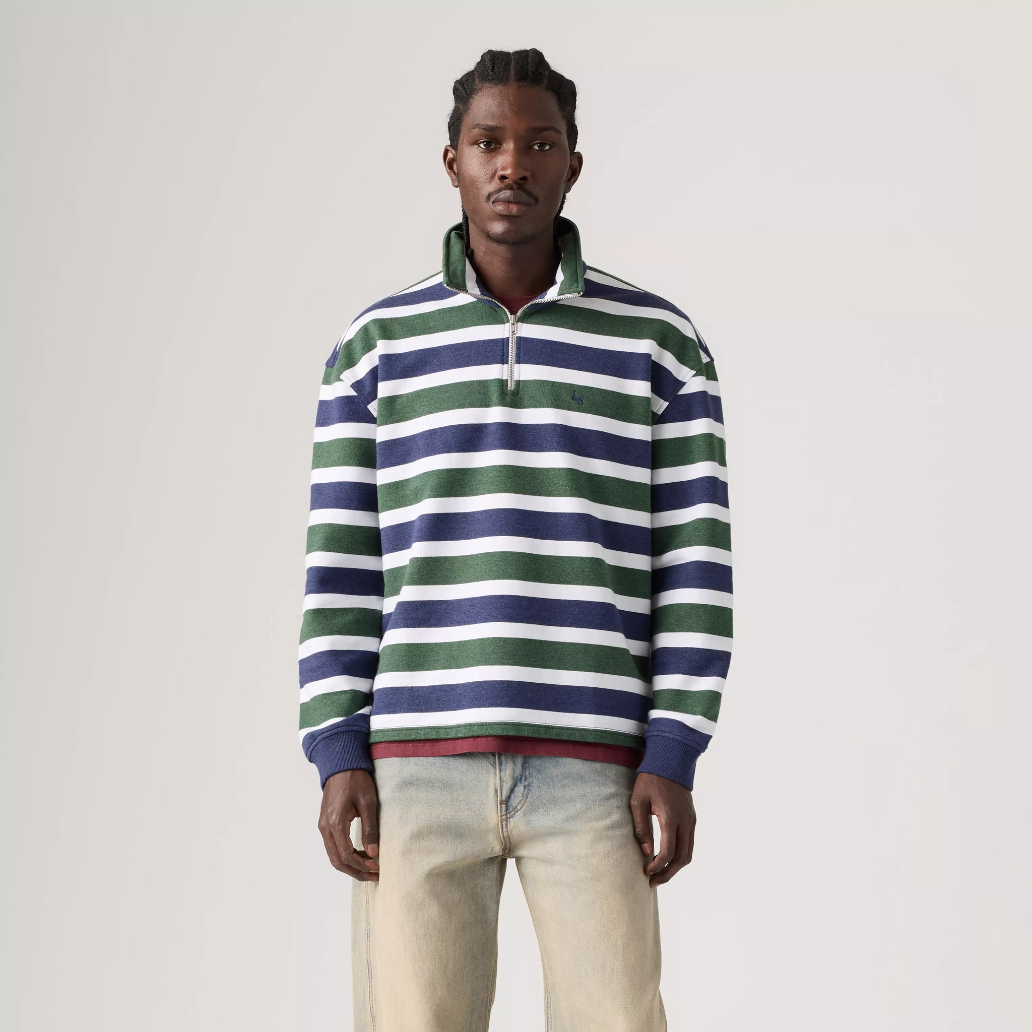 Levi's Cameron 1/4 Zip Men Koby Stripe Kombu Green Heather