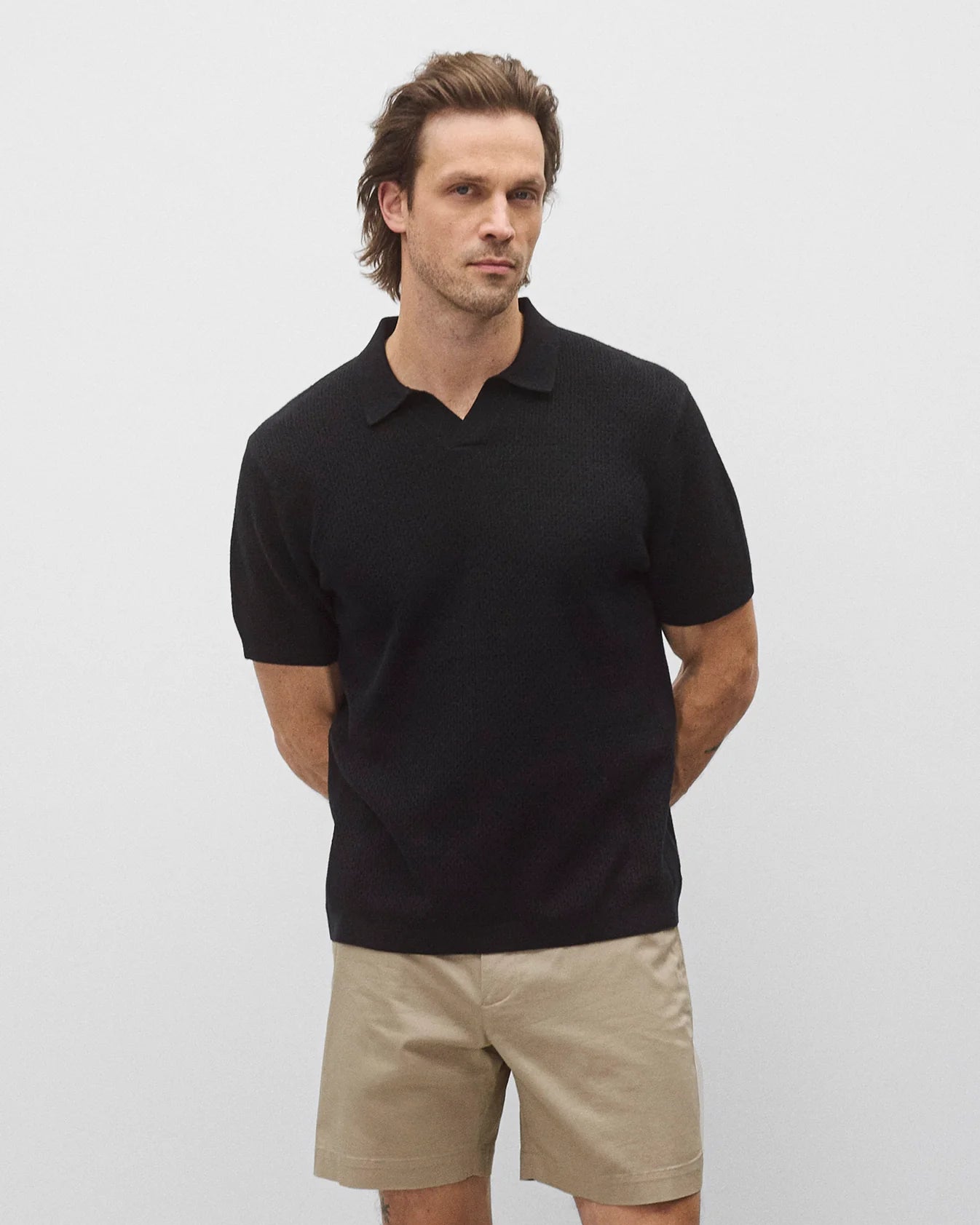 Reigning Champ Cotton Linen Victor Polo Men Black