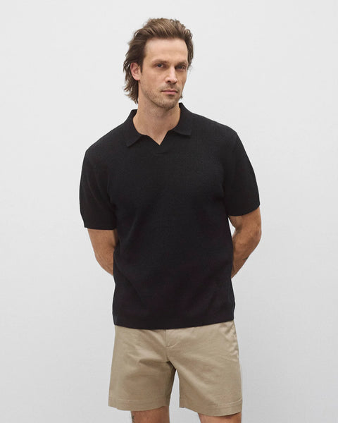 Reigning Champ Cotton Linen Victor Polo Men Black