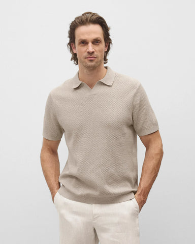 Reigning Champ Cotton Linen Victor Polo Men Heather Oatmeal