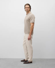 Reigning Champ Cotton Linen Victor Polo Men Heather Oatmeal
