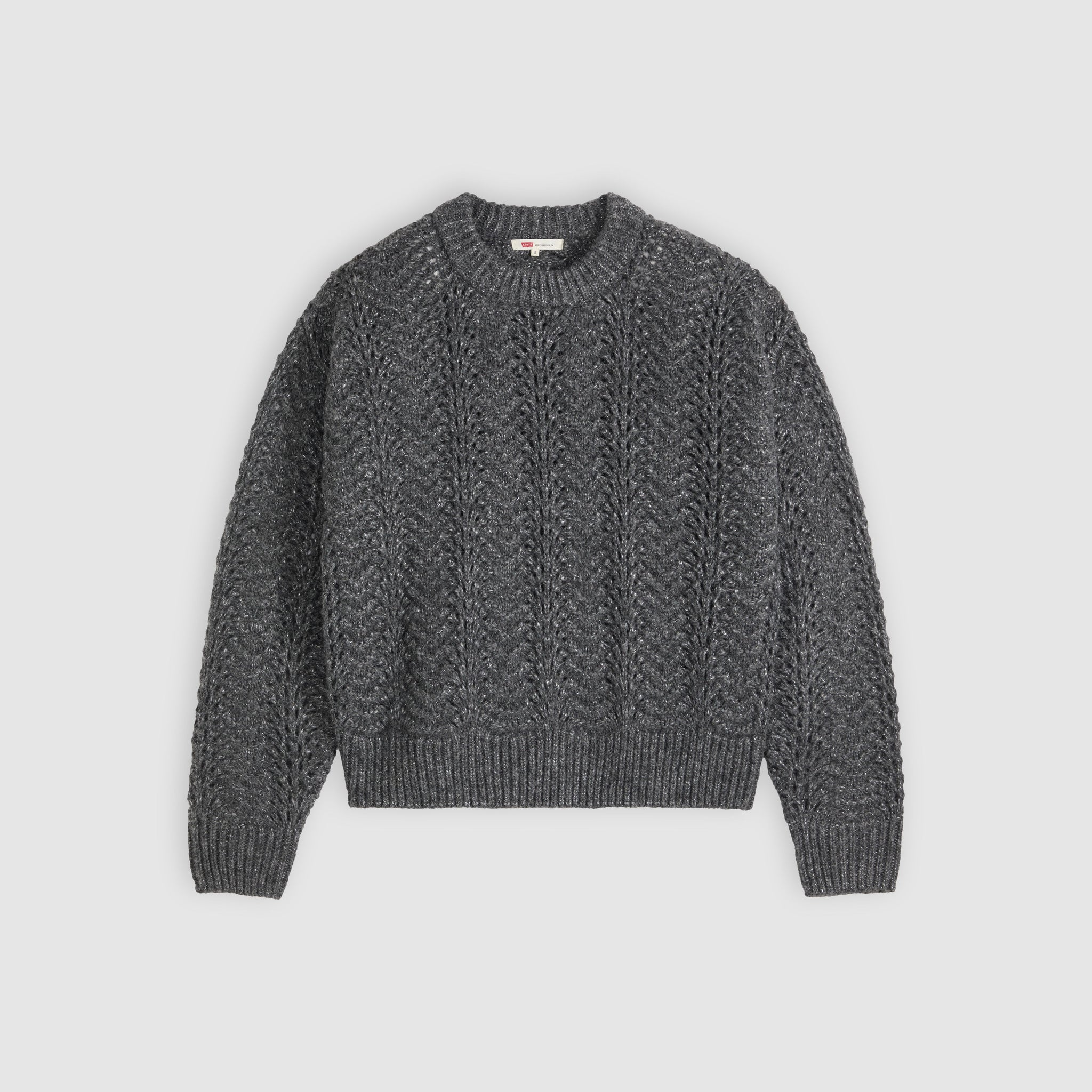 Levi's Charlotte Pointelle Crewneck Sweater Women Dark Charcoal Heather Silver/Grey