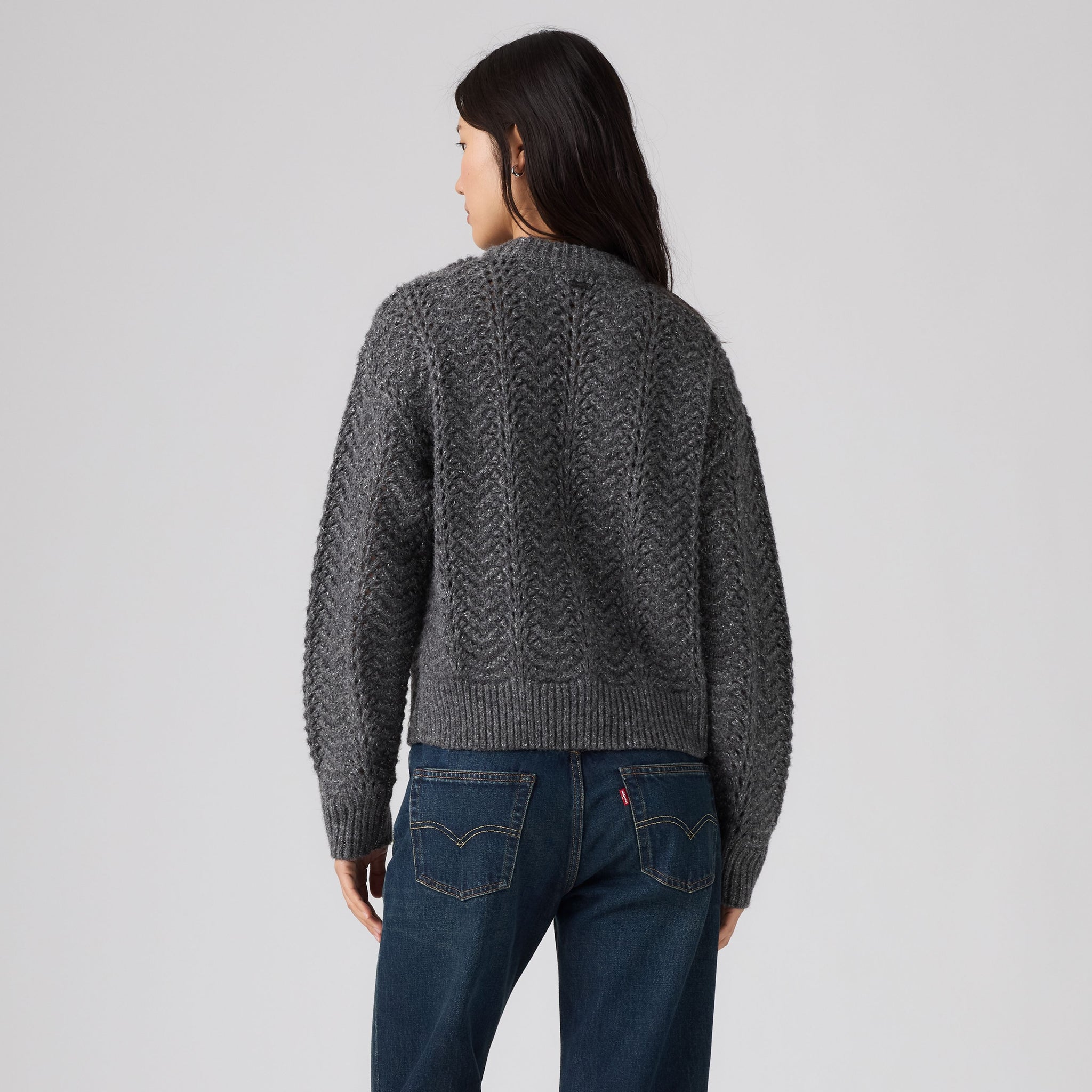 Levi's Charlotte Pointelle Crewneck Sweater Women Dark Charcoal Heather Silver/Grey