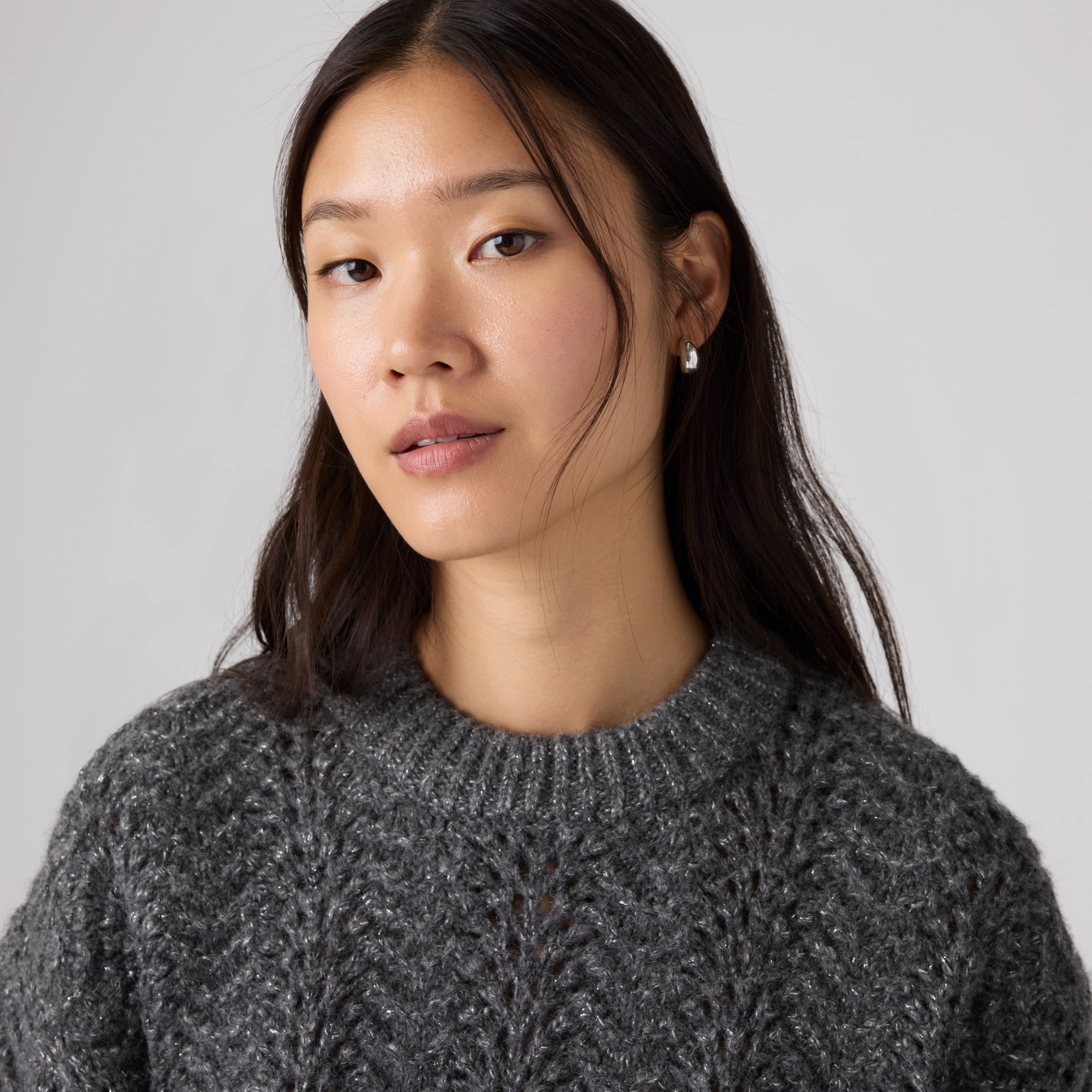 Levi's Charlotte Pointelle Crewneck Sweater Women Dark Charcoal Heather Silver/Grey