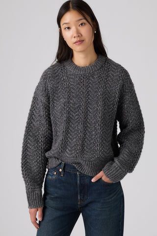 Levi's Charlotte Pointelle Crewneck Sweater Women Dark Charcoal Heather Silver/Grey
