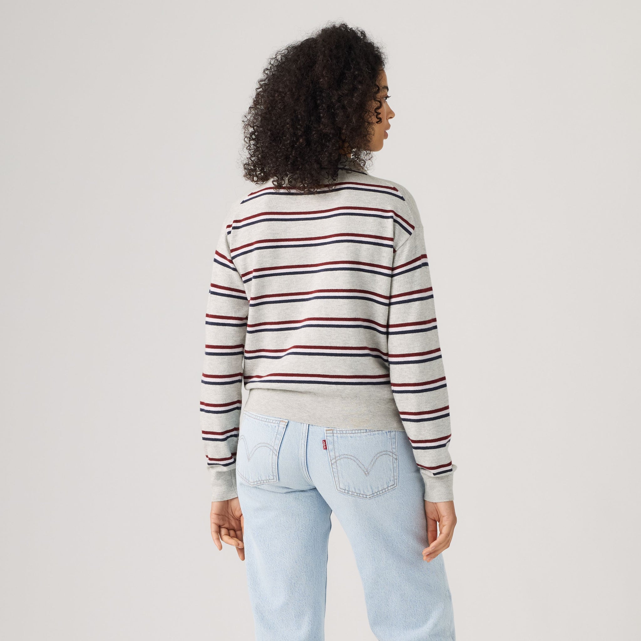 Levi's Super Soft LS Polo Women Jade Stripe Light Grey