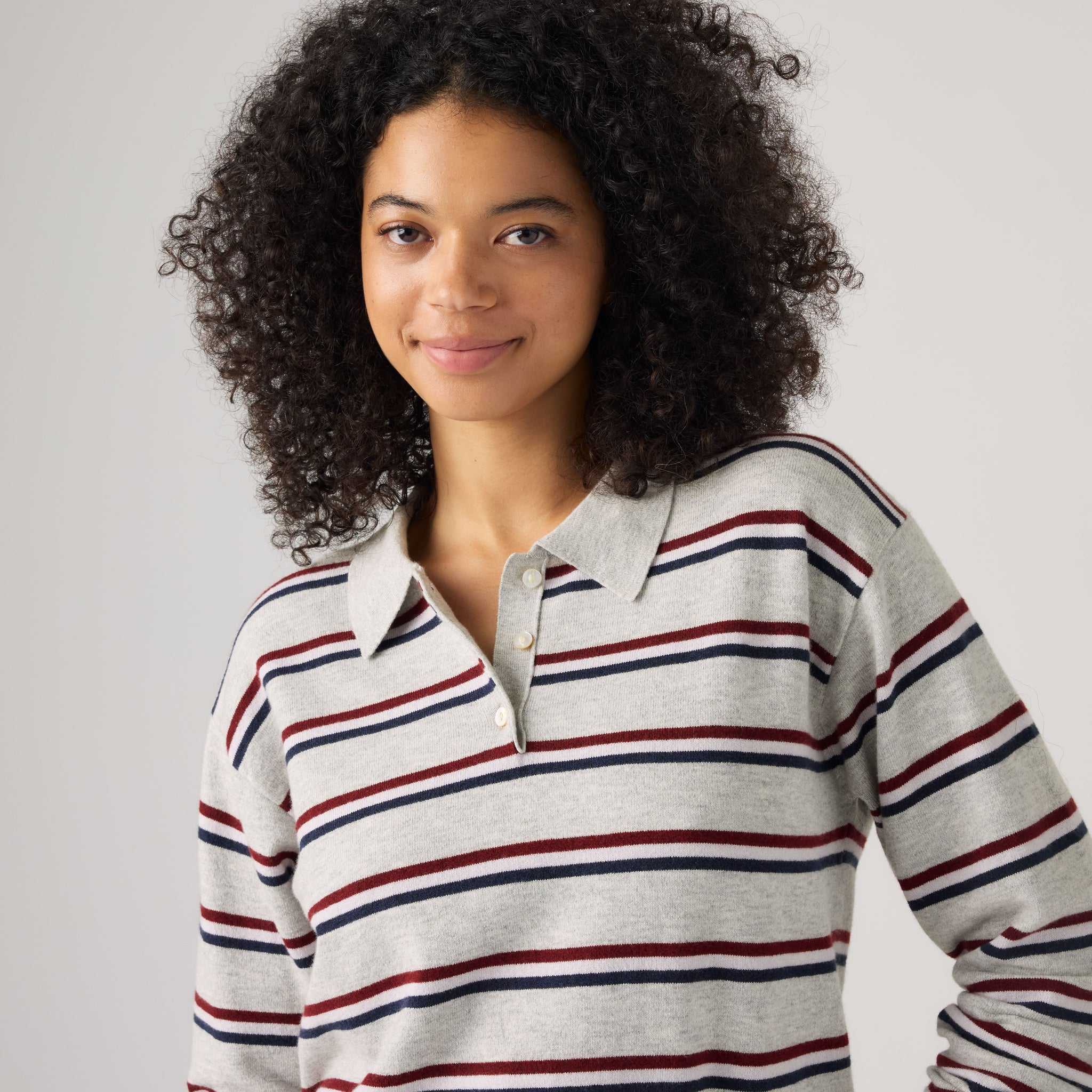 Levi's Super Soft LS Polo Women Jade Stripe Light Grey