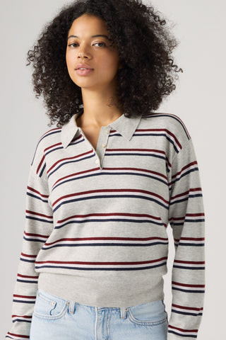 Levi's Super Soft LS Polo Women Jade Stripe Light Grey