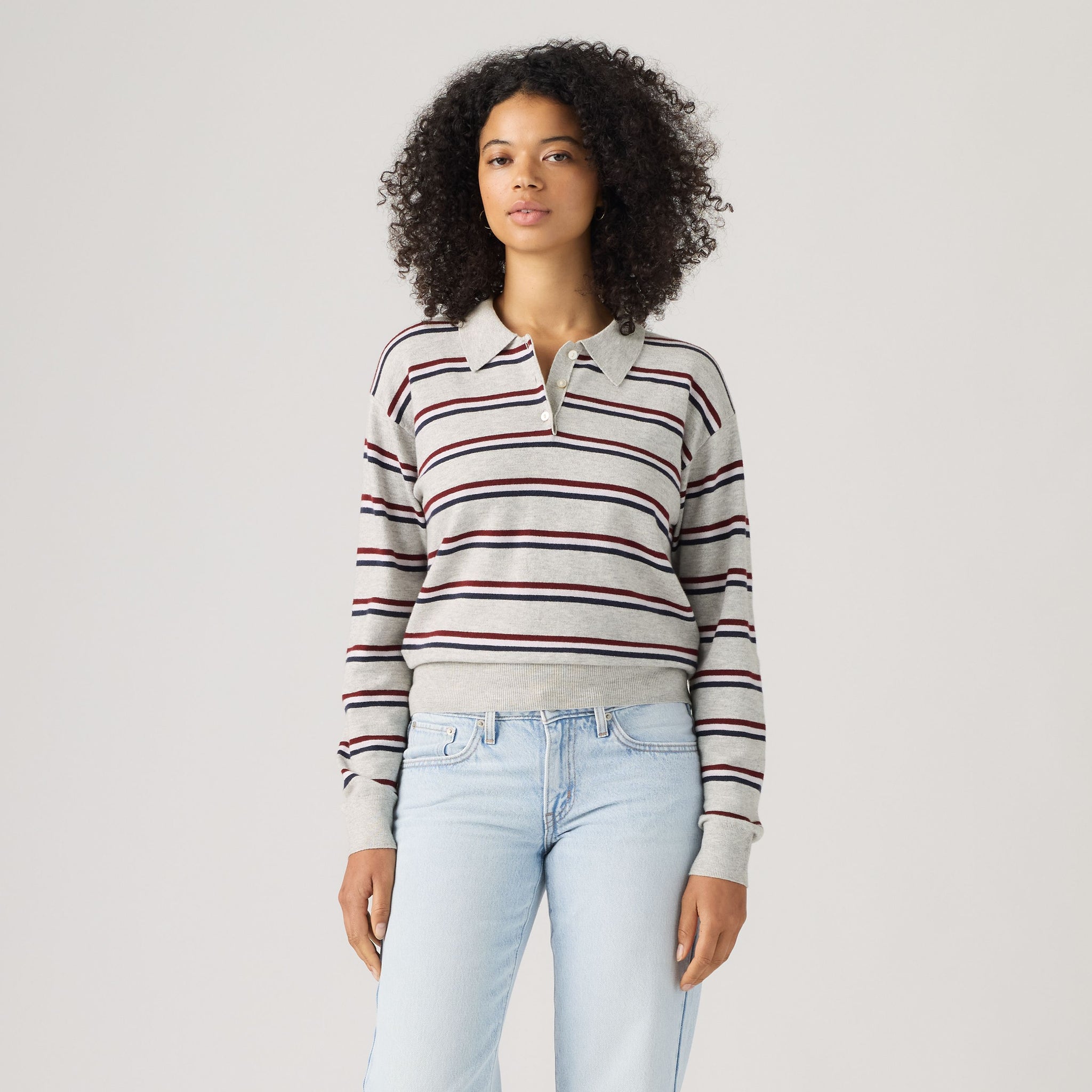 Levi's Super Soft LS Polo Women Jade Stripe Light Grey